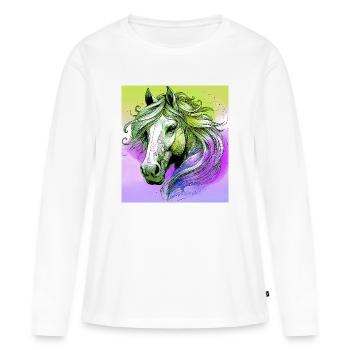 cheval - T-shirt manches longues Premium bio Femme - blanc - Devant - Julia (174cm)