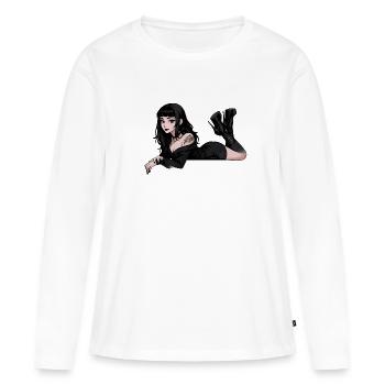 Élégante Sombre Pin-up Gothique - T-shirt manches longues Premium bio Femme - blanc - Devant - Julia (174cm)