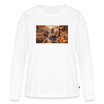 Pigeon mignon avec une citrouille au marché d’automne - T-shirt manches longues Premium bio Femme - blanc - Devant - Julia (174cm)