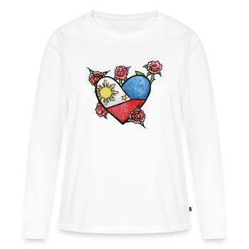 Cœur du drapeau philippin avec des roses - T-shirt manches longues Premium bio Femme - blanc - Devant - Julia (174cm)