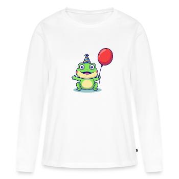 Grenouille de fête avec ballon - T-shirt manches longues Premium bio Femme - blanc - Devant - Julia (174cm)