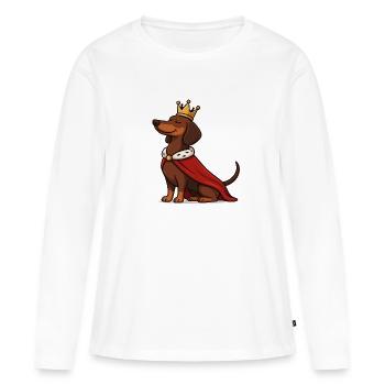 Fier teckel avec couronne – Chien royal - T-shirt manches longues Premium bio Femme - blanc - Devant - Julia (174cm)