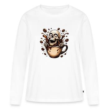 Crâne de café dans une tasse - T-shirt manches longues Premium bio Femme - blanc - Devant - Julia (174cm)