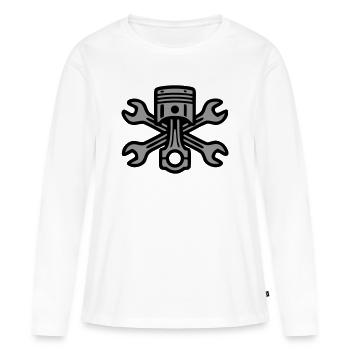 Logo de clé à vis à piston - T-shirt manches longues Premium bio Femme - blanc - Devant - Julia (174cm)