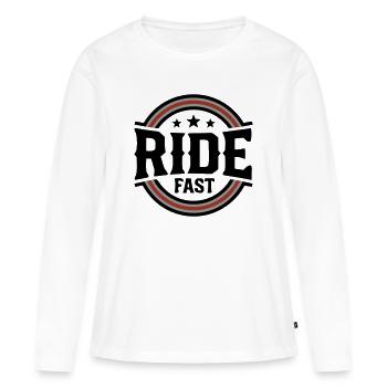 Ride Fast Badge Logo - T-shirt manches longues Premium bio Femme - blanc - Devant - Julia (174cm)