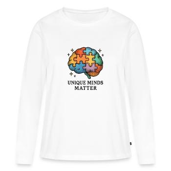 Brain-puzzle coloré : Esprits uniques - T-shirt manches longues Premium bio Femme - blanc - Devant - Julia (174cm)