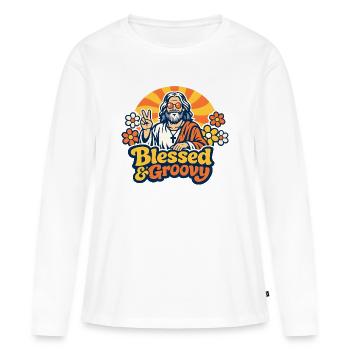 Groovy Jesus Peace - T-shirt manches longues Premium bio Femme - blanc - Devant - Julia (174cm)