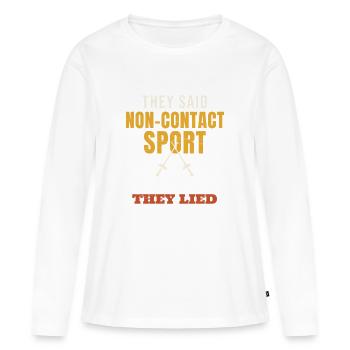 Escrime, ils ont dit sport sans contact, ils ont menti, funn. - T-shirt manches longues Premium bio Femme - blanc - Devant - Julia (174cm)