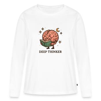 Un cerveau de penseur profond en lisant - T-shirt manches longues Premium bio Femme - blanc - Devant - Julia (174cm)
