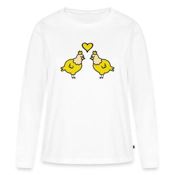 Couple Cœur de Poulets Jumeaux - T-shirt manches longues Premium bio Femme - blanc - Devant - Julia (174cm)