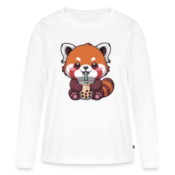 Le panda rouge de Kawaii buvant du bubble tea - T-shirt manches longues Premium bio Femme - blanc - Devant - Julia (174cm)