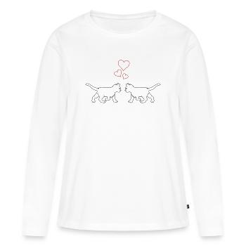 Chats amoureux - T-shirt manches longues Premium bio Femme - blanc - Devant - Julia (174cm)