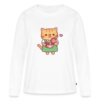Chat roux mignon barista fabriquant un café latte art - T-shirt manches longues Premium bio Femme - blanc - Devant - Julia (174cm)