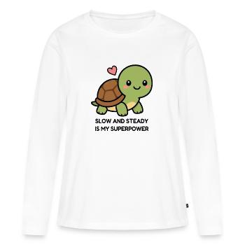 Lentement et sûrement est mon superpouvoir mignon Kawaii Turtl - T-shirt manches longues Premium bio Femme - blanc - Devant - Julia (174cm)
