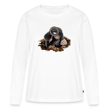 Détective Curieux du Terrier : Taupe Grossissante - T-shirt manches longues Premium bio Femme - blanc - Devant - Julia (174cm)