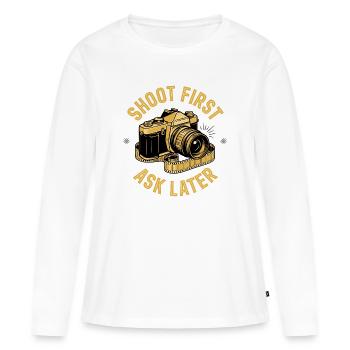 Shoot First Ask Later - T-shirt manches longues Premium bio Femme - blanc - Devant - Julia (174cm)