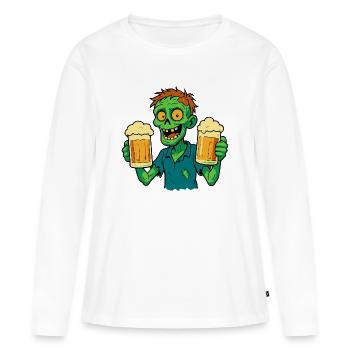 Zombie heureux avec de la bière - T-shirt manches longues Premium bio Femme - blanc - Devant - Julia (174cm)