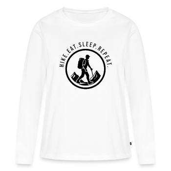 Randonnée.Mange.Dors.Répète. Logo du randonneur de montagne - T-shirt manches longues Premium bio Femme - blanc - Devant - Julia (174cm)