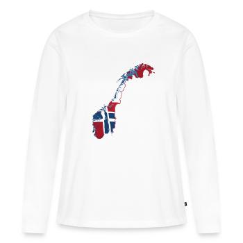 Voyage sur la carte de la Norvège Drapeau Scandinavie - T-shirt manches longues Premium bio Femme - blanc - Devant - Julia (174cm)