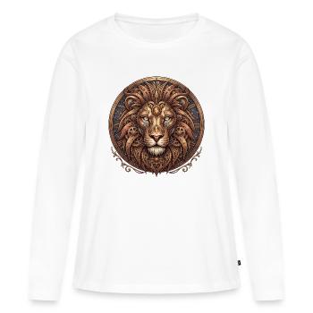 Lion steampunk dans le Cercle d’Engrenages - T-shirt manches longues Premium bio Femme - blanc - Devant - Julia (174cm)