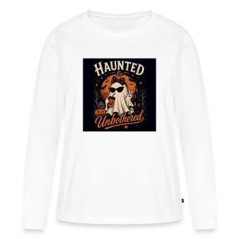 Haunted & Unbothered Halloween - T-shirt manches longues Premium bio Femme - blanc - Devant - Julia (174cm)
