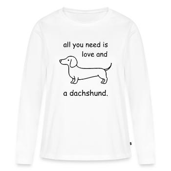 Tout ce qu’il vous faut, c’est de l’amour et du teckel – bande dessinée - T-shirt manches longues Premium bio Femme - blanc - Devant - Julia (174cm)