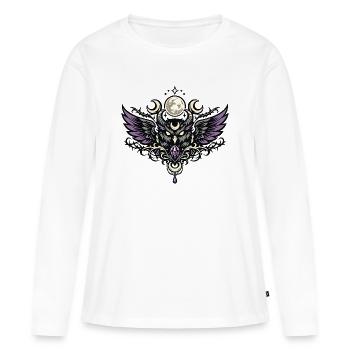 Emblème de la chouette esprit lunaire avec cristal violet - T-shirt manches longues Premium bio Femme - blanc - Devant - Julia (174cm)