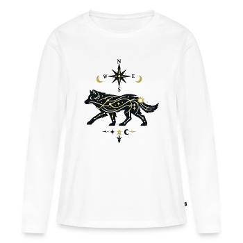 Loup de l’Étoile du Nord avec Chemins Stellaires - T-shirt manches longues Premium bio Femme - blanc - Devant - Julia (174cm)