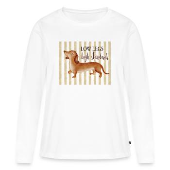 Low Legs Standards élevés – Dachshund drôle - T-shirt manches longues Premium bio Femme - blanc - Devant - Julia (174cm)