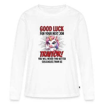 Drôle d’adieu collègue - T-shirt manches longues Premium bio Femme - blanc - Devant - Julia (174cm)