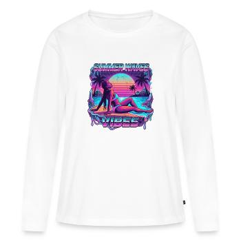Synthwave Vibrations des Fêtes des années 80 - T-shirt manches longues Premium bio Femme - blanc - Devant - Julia (174cm)