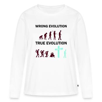 Évolution vers la Croix : la foi l’emporte - T-shirt manches longues Premium bio Femme - blanc - Devant - Julia (174cm)