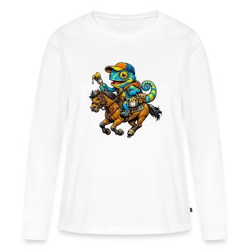 Caméléon avec cheval - T-shirt manches longues Premium bio Femme - blanc - Devant - Julia (174cm)