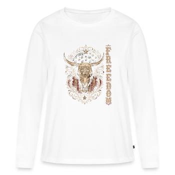 Ornement de tête de taureau de la Liberté - T-shirt manches longues Premium bio Femme - blanc - Devant - Julia (174cm)