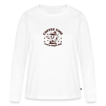 Café tous les jours – Rétro - T-shirt manches longues Premium bio Femme - blanc - Devant - Julia (174cm)