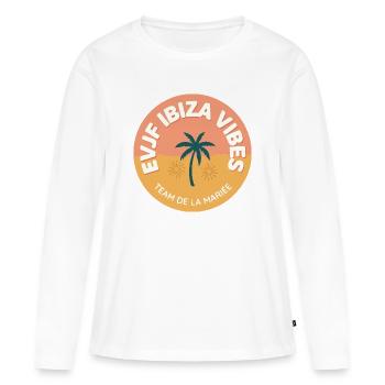 EVJF Ibiza Badge Team Mariée - T-shirt manches longues Premium bio Femme - blanc - Devant - Julia (174cm)