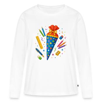 Cône d’école coloré avec les fournitures scolaires - T-shirt manches longues Premium bio Femme - blanc - Devant - Julia (174cm)
