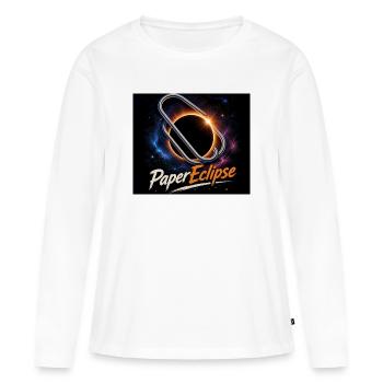Coupure de papier éclipsée 2026 - T-shirt manches longues Premium bio Femme - blanc - Devant - Julia (174cm)
