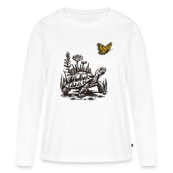 Tortue et papillon - T-shirt manches longues Premium bio Femme - blanc - Devant - Julia (174cm)