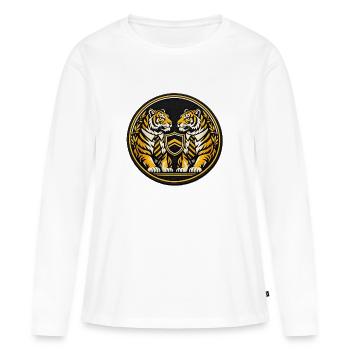Deux tigres - T-shirt manches longues Premium bio Femme - blanc - Devant - Julia (174cm)