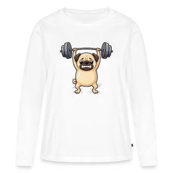 Pug Dog Fitness Halterofil Gymnase - T-shirt manches longues Premium bio Femme - blanc - Devant - Julia (174cm)