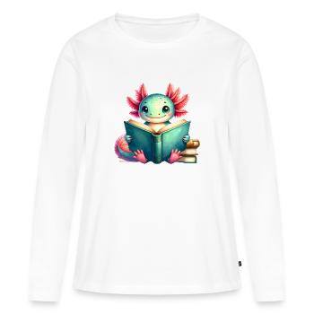 Un Axolotl comique lit un livre – Art de lecteur geek - T-shirt manches longues Premium bio Femme - blanc - Devant - Julia (174cm)
