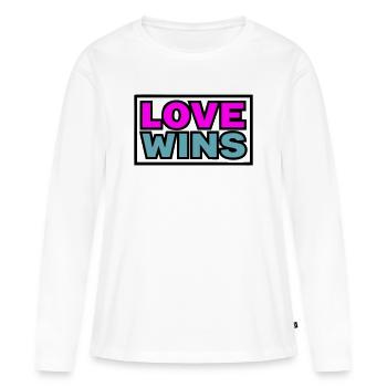 Graphique de citation Love Wins - T-shirt manches longues Premium bio Femme - blanc - Devant - Julia (174cm)