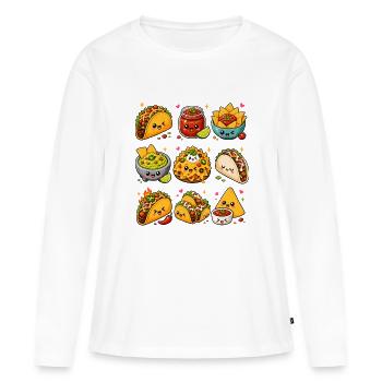Kawaii Tacos | Cuisine mexicaine - T-shirt manches longues Premium bio Femme - blanc - Devant - Julia (174cm)
