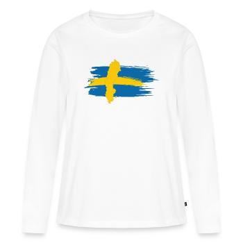 Suède – Conception du pinceau de carte bleu-jaune - T-shirt manches longues Premium bio Femme - blanc - Devant - Julia (174cm)
