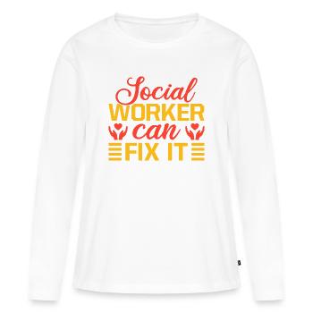 Devis d’assistant social : un travailleur peut réparer ça Travail social - T-shirt manches longues Premium bio Femme - blanc - Devant - Julia (174cm)