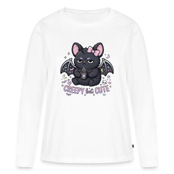 Chat effrayant à la caféine avec des ailes - T-shirt manches longues Premium bio Femme - blanc - Devant - Julia (174cm)