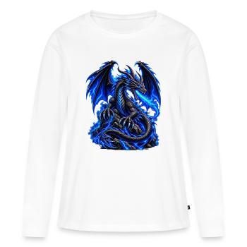 Schwarzer Drache mit blauer Energie - Frauen Premium Bio Langarmshirt - Weiß - Vorne - Julia (174cm)