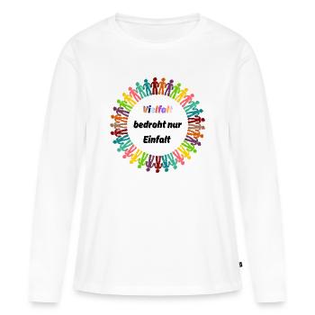VIELFALT BEDROHT NUR EINFALT, PROTEST, NO AFD - Frauen Premium Bio Langarmshirt - Weiß - Vorne - Julia (174cm)