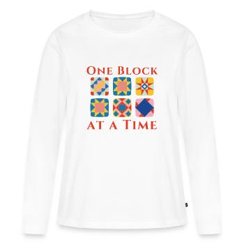 Ein Block nach dem anderen Patchwork - Frauen Premium Bio Langarmshirt - Weiß - Vorne - Julia (174cm)
